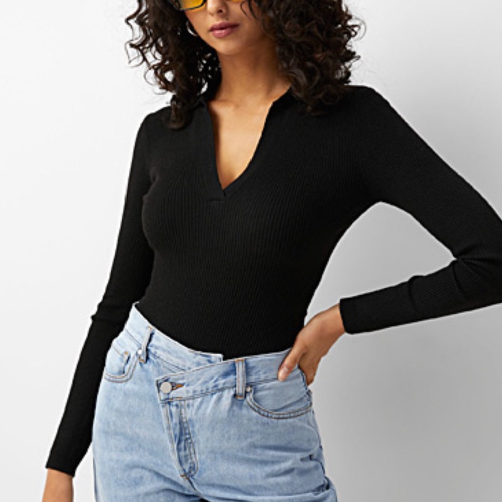 Icone black Johnny collar ribbed bodysuit